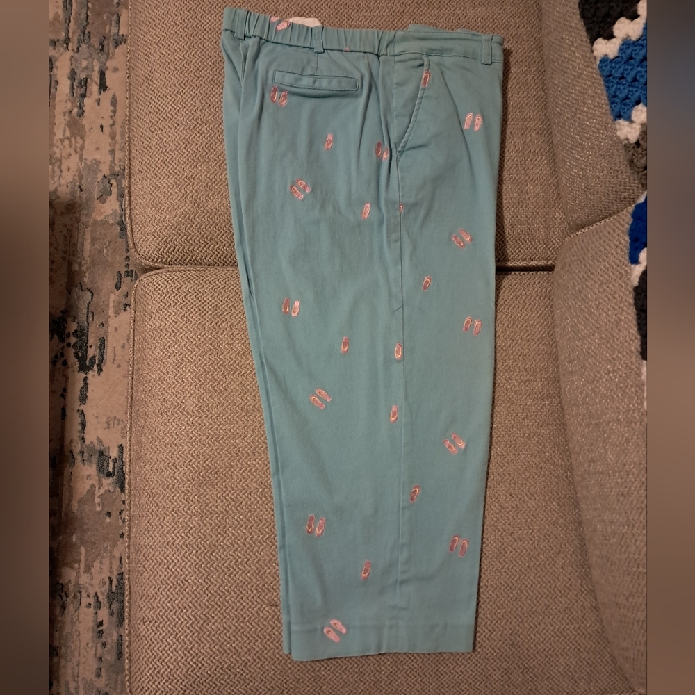 Womens Capri Pants, Size 14, Light Blue With Flip Flops Embroidery, By Kim Roger